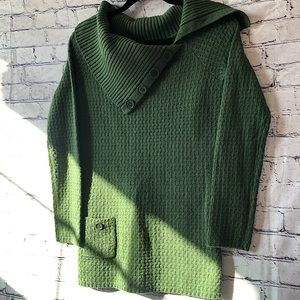 JJ Basics Womens LG Kelly Green Buttoned Cowl Neck Sweater